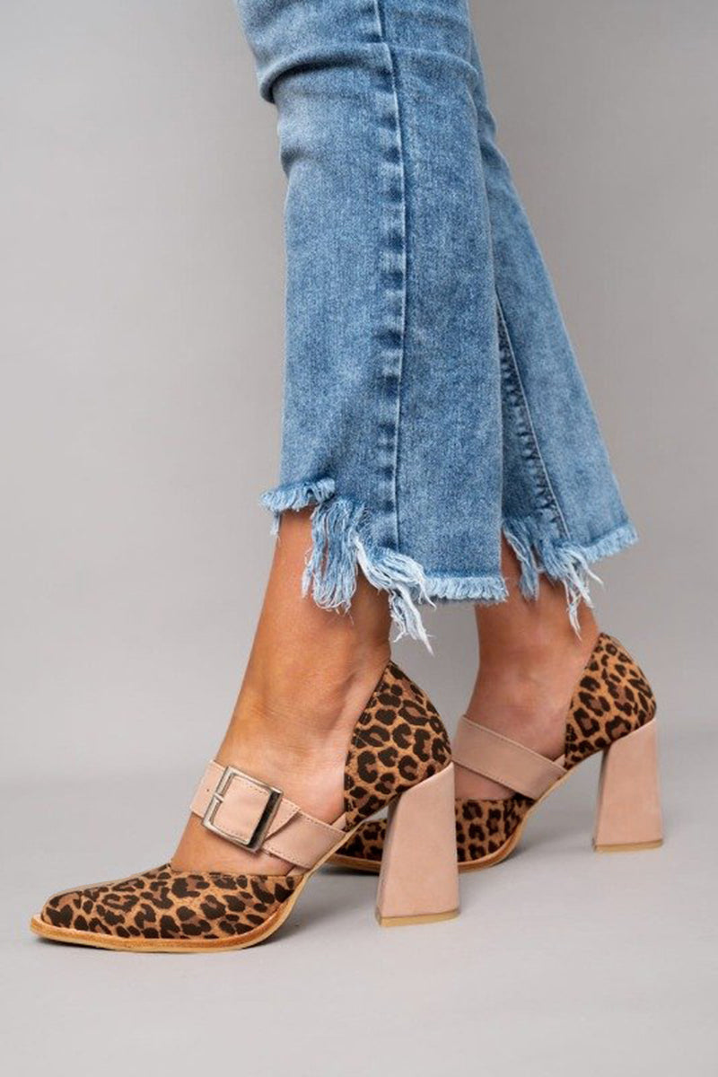 Selveta | Leopard Print Leather Sandals with Stable Heels