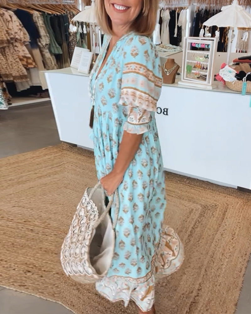 Modena Printed V-neck Half Sleeve Dress