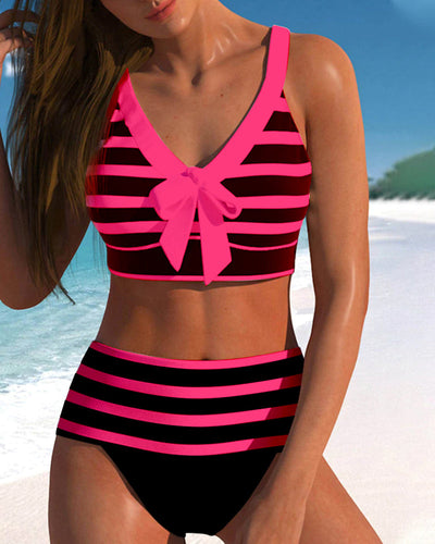 Elena™ | High-Waisted Striped Swimsuit