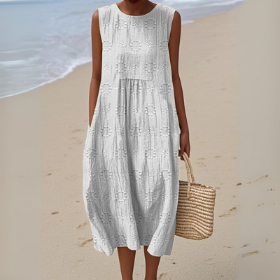 Leviana™ | Elegant Sleeveless Cotton Dress with Embroidery
