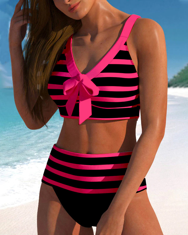 Elena™ | High-Waisted Striped Swimsuit