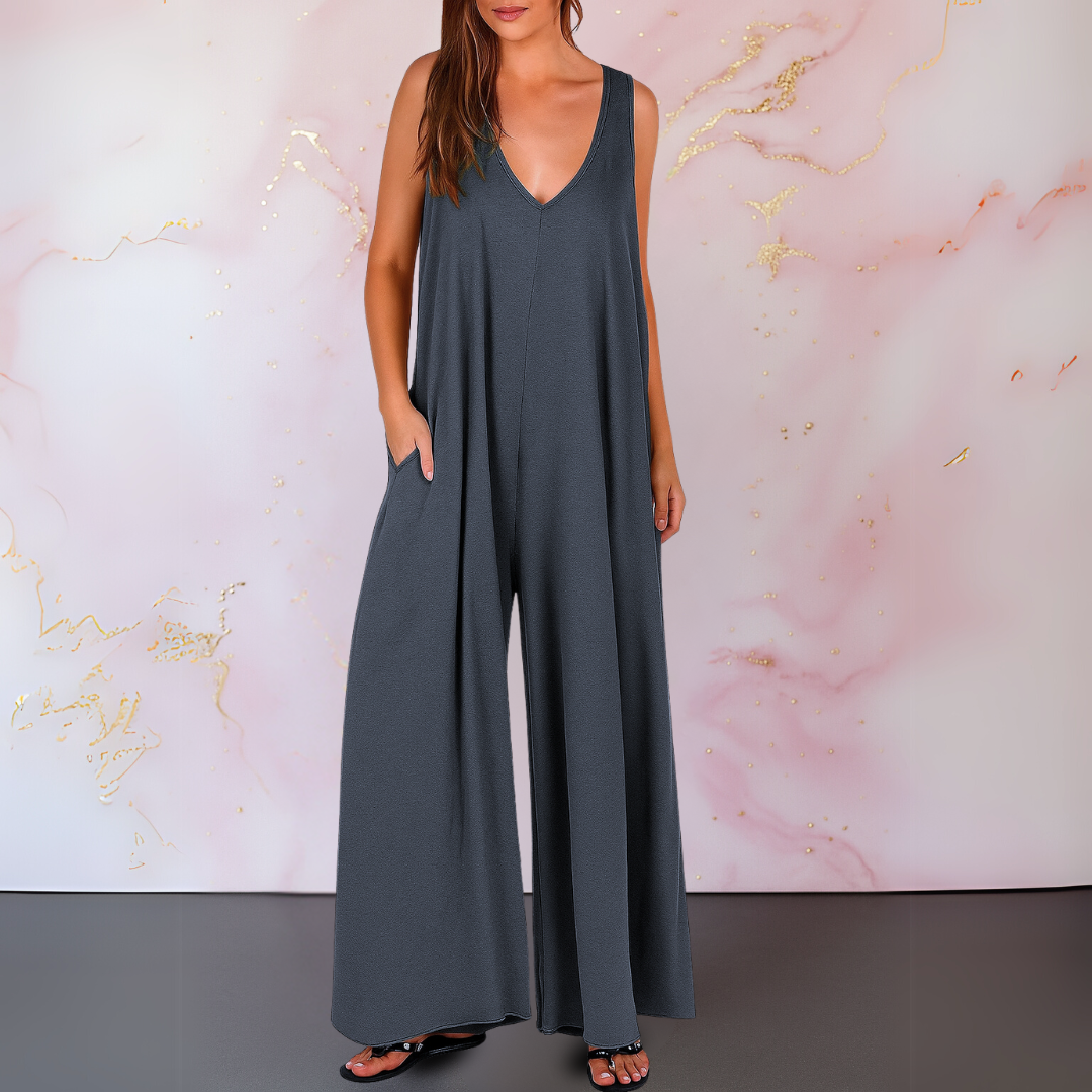 Wendy Comfortable Jumpsuit with V-Neck and Wide Legs