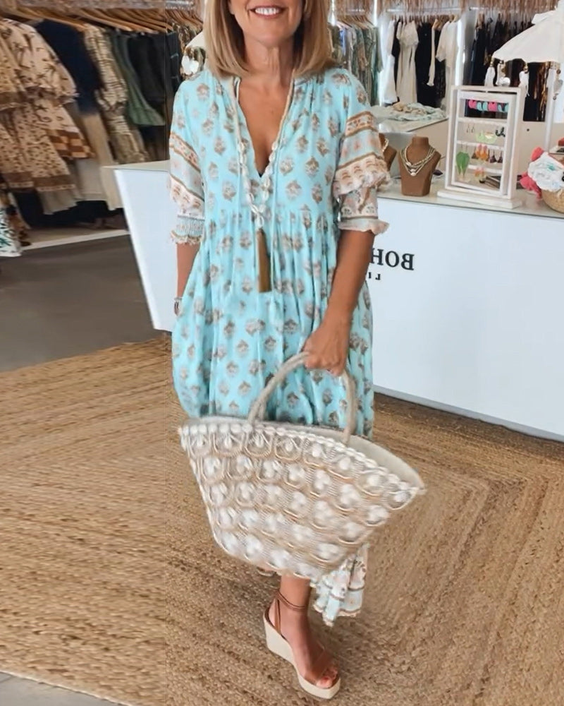 Modena Printed V-neck Half Sleeve Dress