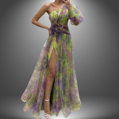 Indigo - Elegant One-Shoulder Tie-Dye Party Dress