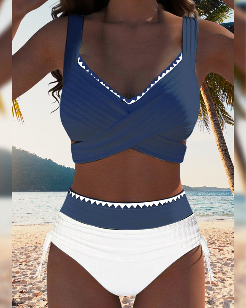 Bikini Casual Contrast Color Two Pieces