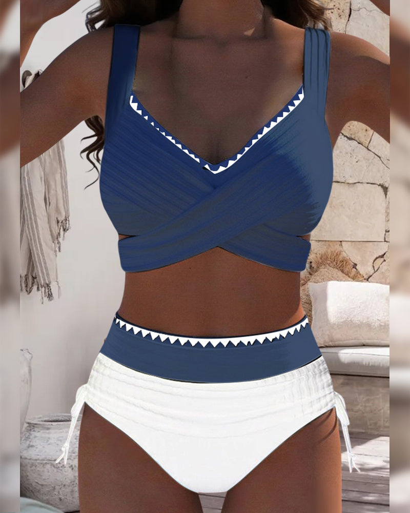 Bikini Casual Contrast Color Two Pieces