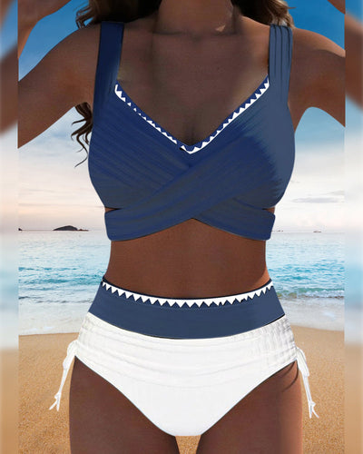Bikini Casual Contrast Color Two Pieces