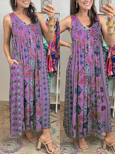Vintage floral pattern sleeveless jumpsuit