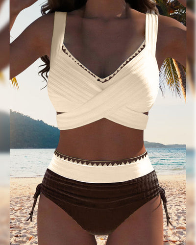 Bikini Casual Contrast Color Two Pieces