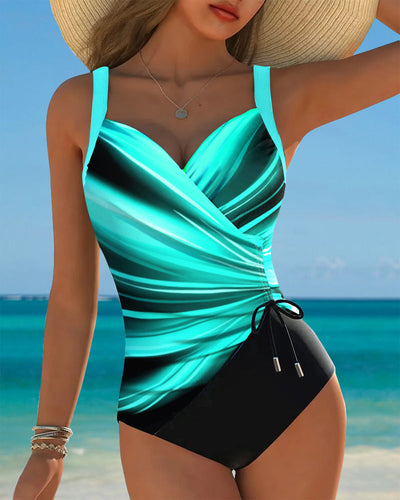 One-Piece Swimsuit with Contrast Color Rope