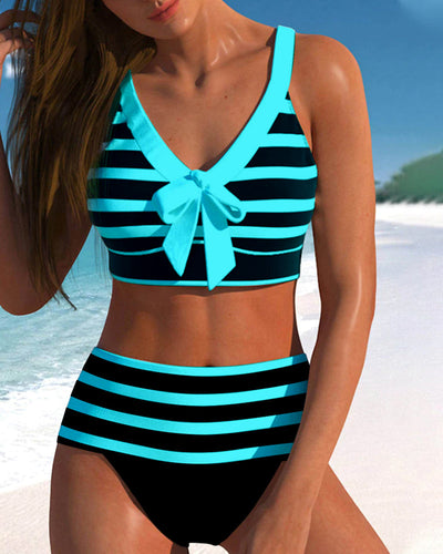 Elena™ | High-Waisted Striped Swimsuit
