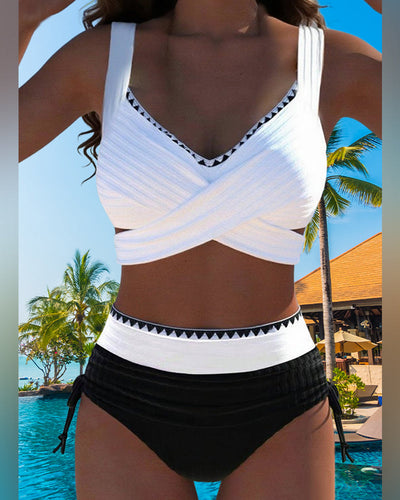 Bikini Casual Contrast Color Two Pieces
