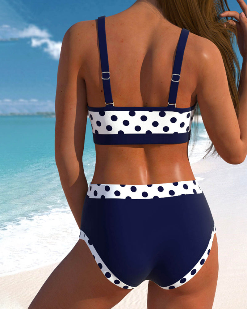 Hannah™ | High-Waisted Bikini with Patchwork and Polka Dots