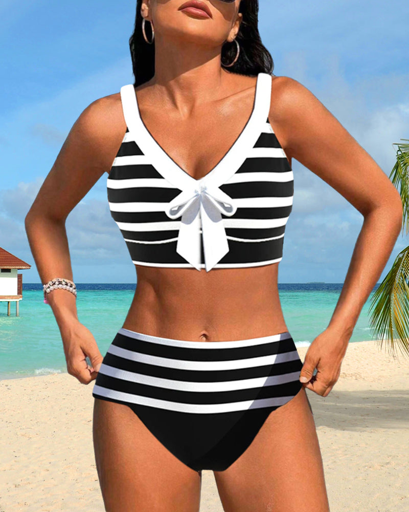 Elena™ | High-Waisted Striped Swimsuit