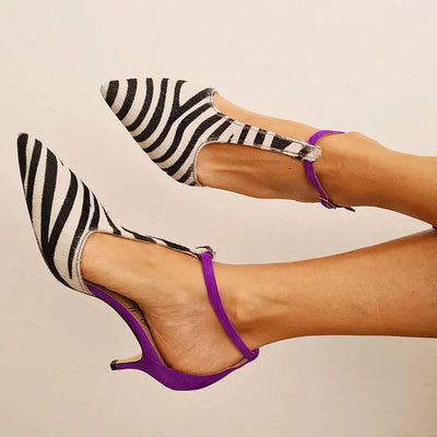Savana™ | Zebra Print Heels with Purple Heel