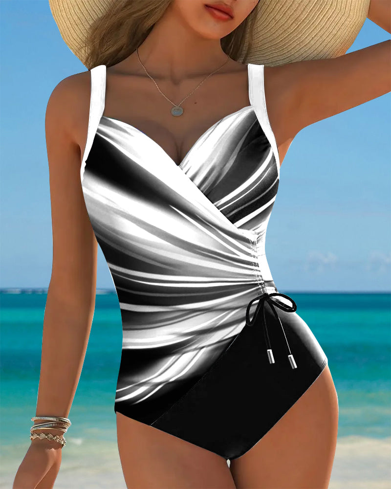 One-Piece Swimsuit with Contrast Color Rope