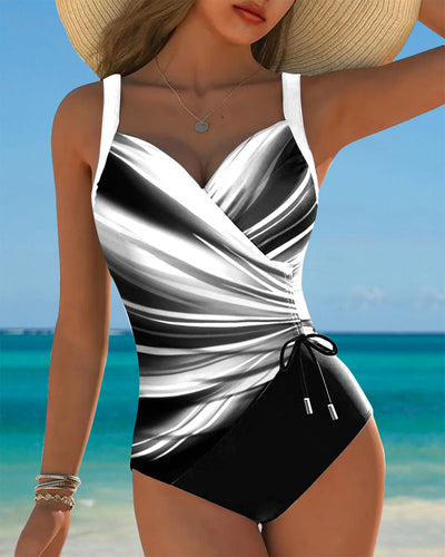 One-Piece Swimsuit with Contrast Color Rope