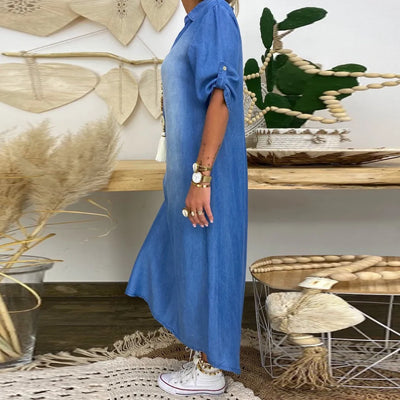 Leviana™ | Long Denim Dress with Side Slits