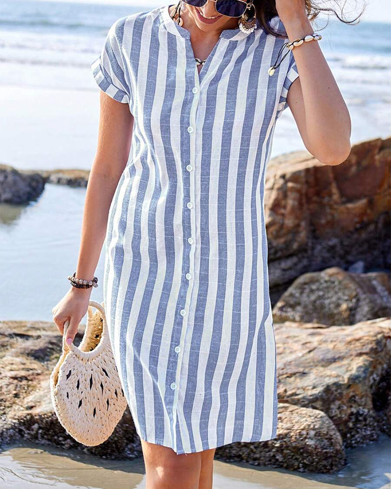 Carol Elegant Striped Shirt Dress