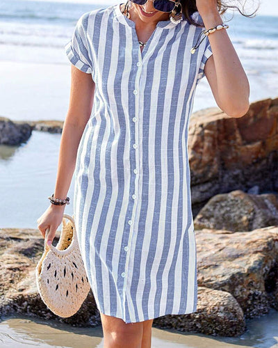 Carol Elegant Striped Shirt Dress