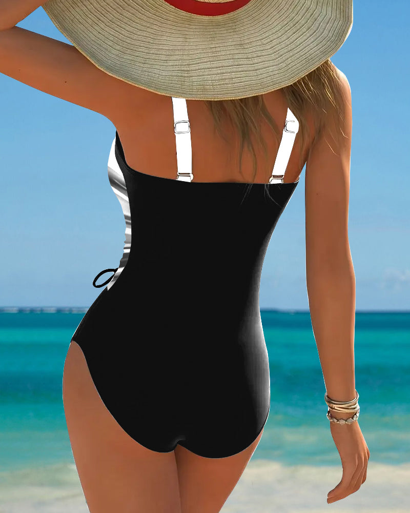 One-Piece Swimsuit with Contrast Color Rope