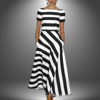 Lyric - Elegant Short-Sleeved Striped Pocket Dress