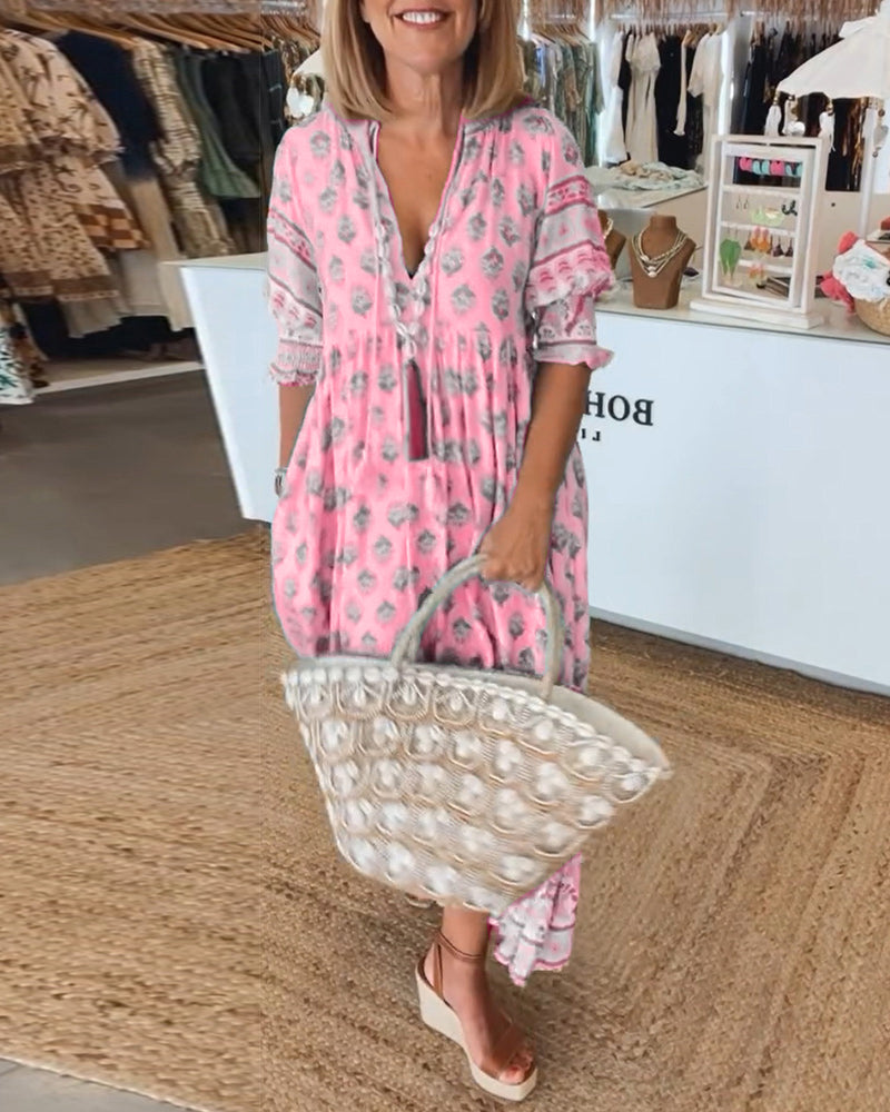 Modena Printed V-neck Half Sleeve Dress