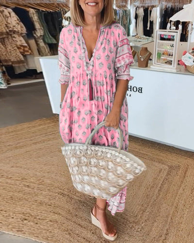 Modena Printed V-neck Half Sleeve Dress