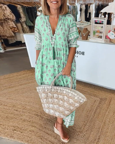 Modena Printed V-neck Half Sleeve Dress