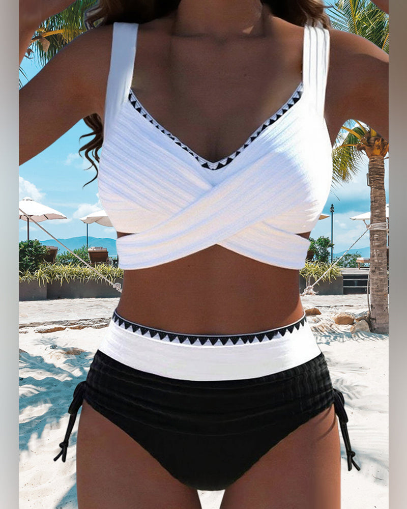 Bikini Casual Contrast Color Two Pieces