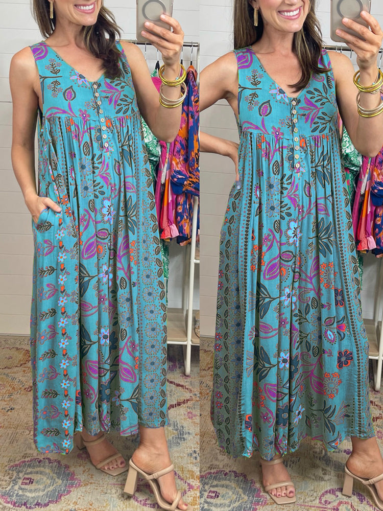 Vintage floral pattern sleeveless jumpsuit