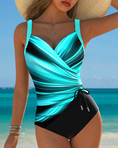 One-Piece Swimsuit with Contrast Color Rope