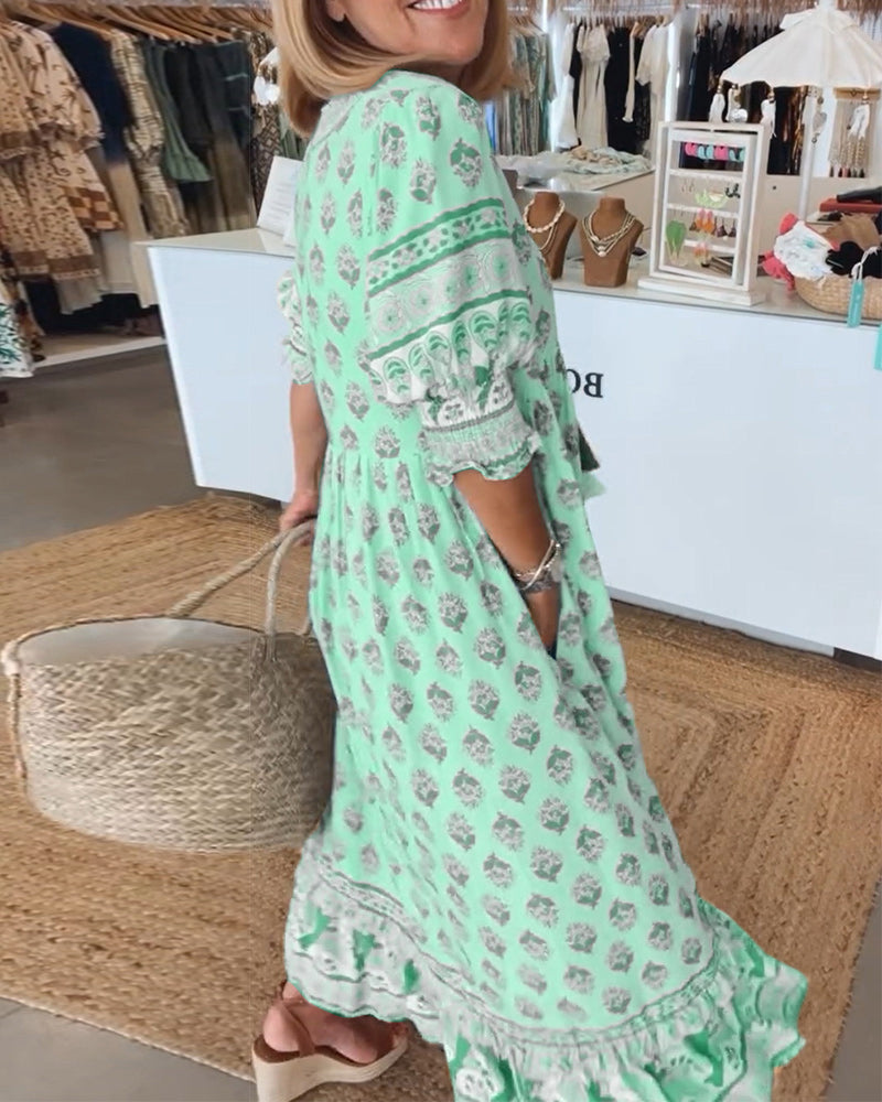 Modena Printed V-neck Half Sleeve Dress