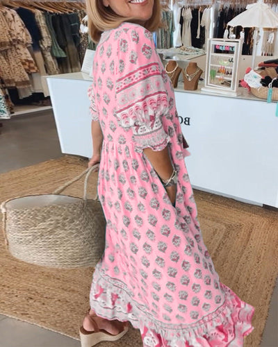 Modena Printed V-neck Half Sleeve Dress
