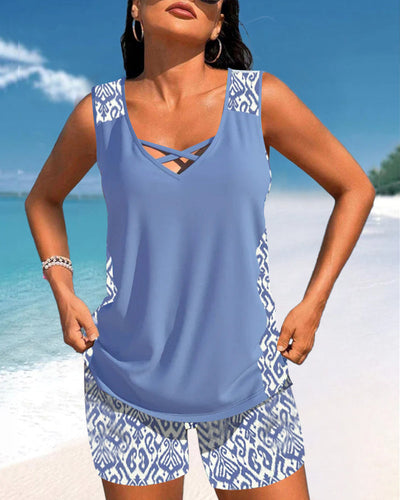 Alice™ | Tankini with Geometric Design and V-Neck