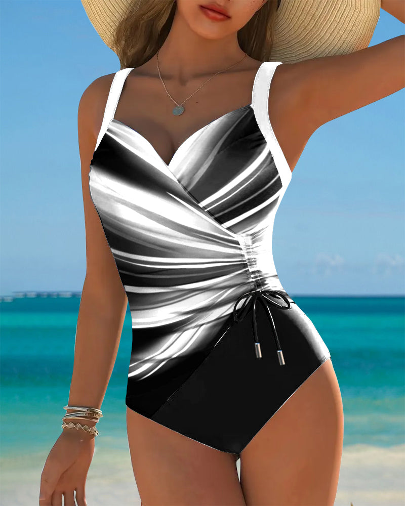 One-Piece Swimsuit with Contrast Color Rope