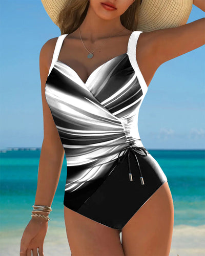 One-Piece Swimsuit with Contrast Color Rope