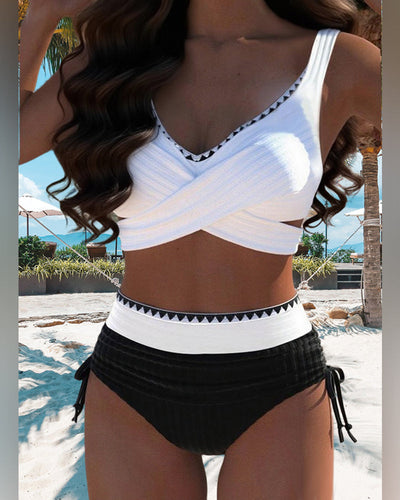 Bikini Casual Contrast Color Two Pieces