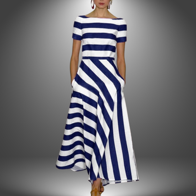 Lyric - Elegant Short-Sleeved Striped Pocket Dress