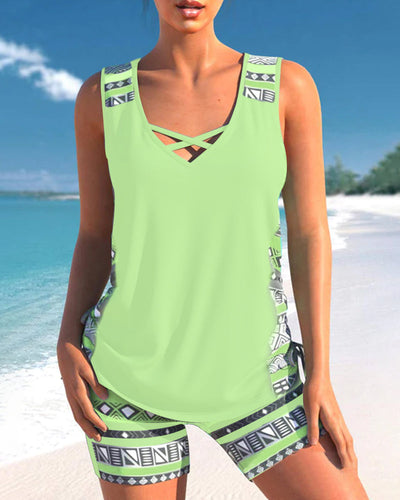 Alice™ | Tankini with Geometric Design and V-Neck