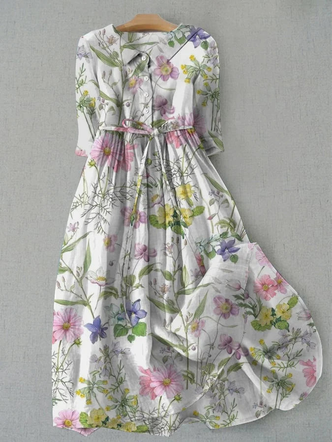 Dahlia Summer A-Line Lace-Up Waisted Floral Dress