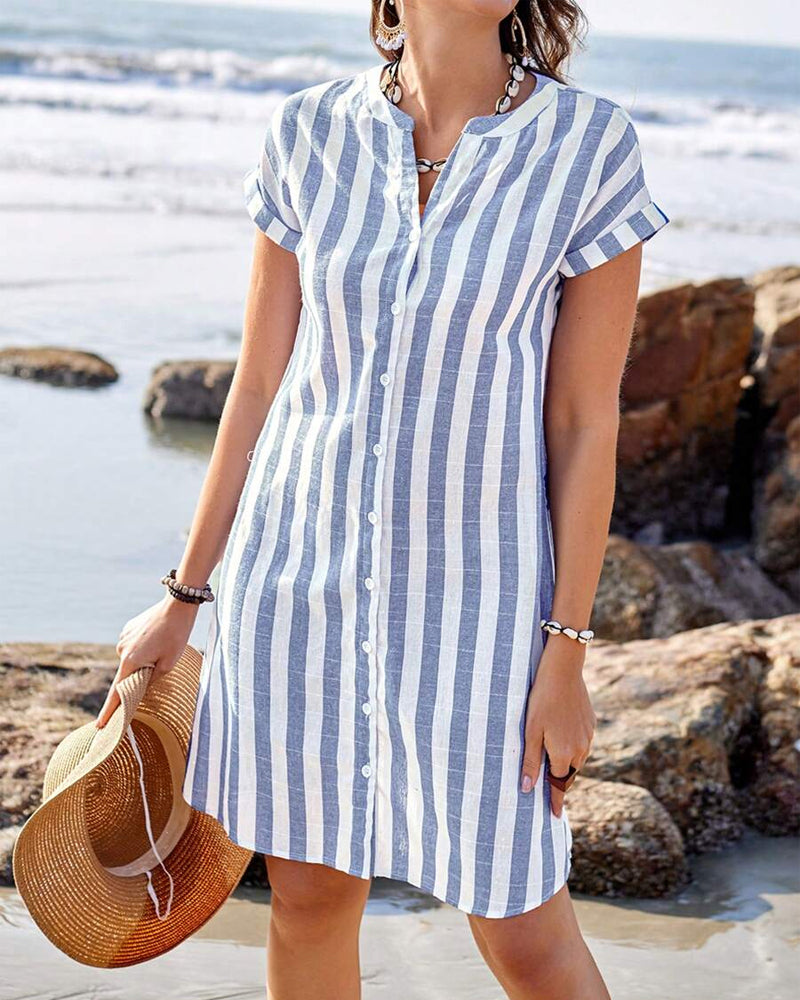 Carol Elegant Striped Shirt Dress
