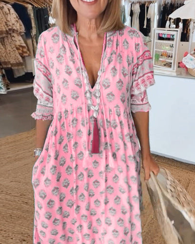 Modena Printed V-neck Half Sleeve Dress