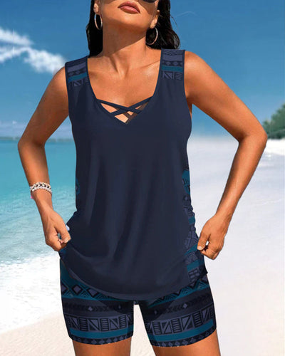 Alice™ | Tankini with Geometric Design and V-Neck