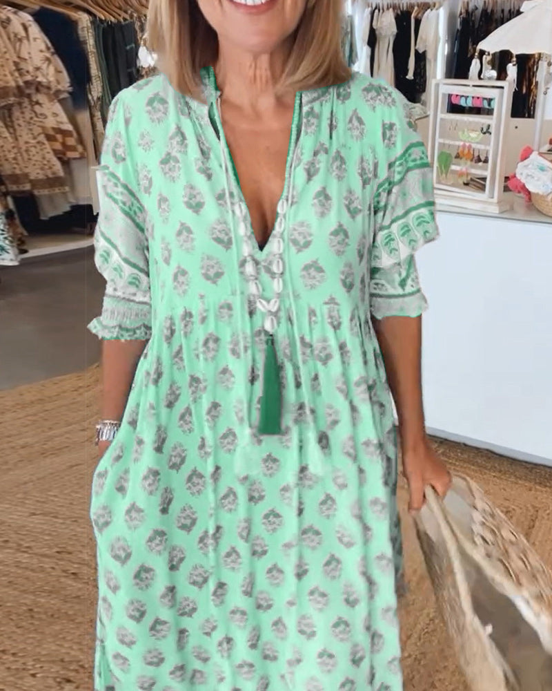Modena Printed V-neck Half Sleeve Dress