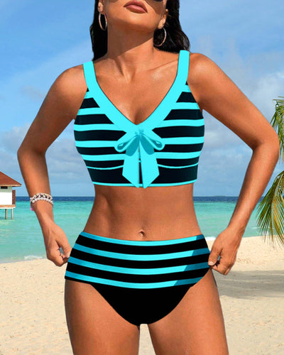 Elena™ | High-Waisted Striped Swimsuit