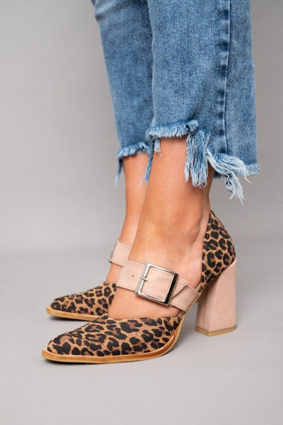 Selveta | Leopard Print Leather Sandals with Stable Heels