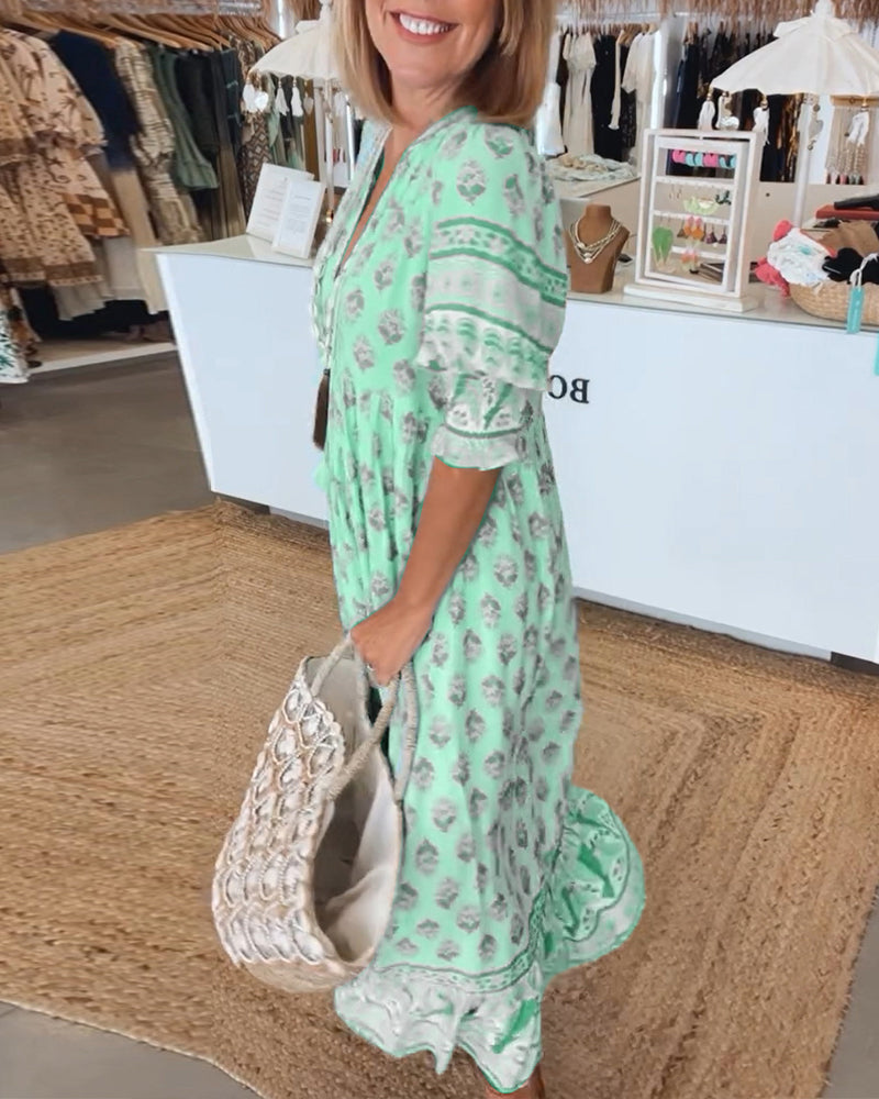 Modena Printed V-neck Half Sleeve Dress