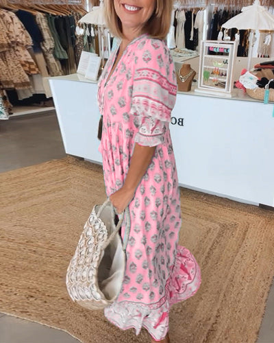 Modena Printed V-neck Half Sleeve Dress