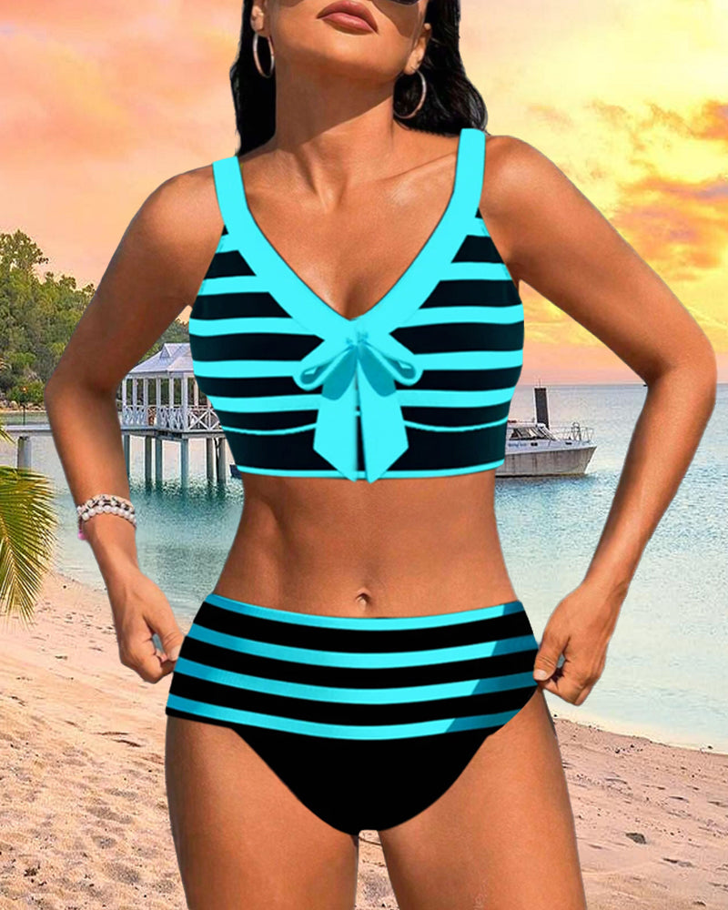 Elena™ | High-Waisted Striped Swimsuit